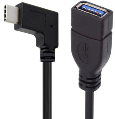 CY Câble USB-C USB 3.1 Type-C mâle vers USB 3.0-A femelle 10 Gbit/s OTG Câble d'alimentation de données coudé à gauche et à droite