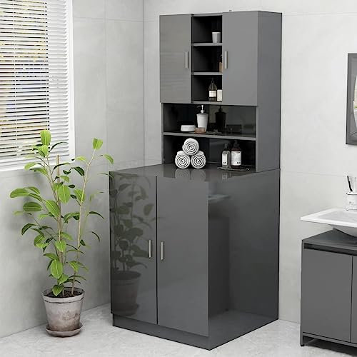 HXZZXS Mobile per Lavatrice con Ante Grigio Lucido Legno Multistrato 70,5x25,5x90 cm Armadietto Lavatrice Mobiletto con Ante Mobile Alto Armadio Bagno Mobile Prodotti Bagno Mobile Lavatrice Incasso