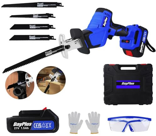 Akku Säbelsäge mit 1 x 1.5Ah Akku, Elektrischer Reciprosäge mit 4 Säbelsägeblätter, Universalsäge 1900RPM, Stichsäge Handsäge für Holz & Metall