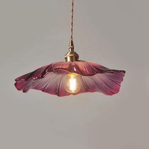 NOKTAI Luminaire Suspension Dôme en Verre Transparent Vintage Industrielle, E27 Plafonnier avec fini en laiton poli Lustre, Suspension Lampe de Salle à Manger Cuisine Salon Chambre fuchsia