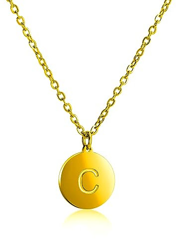 KIM JOHANSON® Edelstahl Damen Multi Layer Halskette mit Buchstaben in Gold | Boho Schmuck für Frauen | A bis Z Anhänger | Wasserfest | Coin Kette mit Gravur | Verstellbare Länge | Inkl. Schmuckbeutel