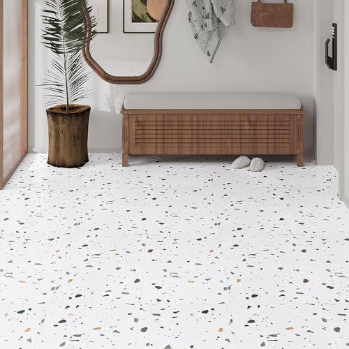 VaryPaper PVC Bodenbelag Selbstklebend Weißer Granit Klebevinyl Selbstklebend 30cmx30cm 20 Stück Linoleum Boden Selbstklebende Fliesen Küche Fliesenfolie Bad Wasserfest Click Vinylboden Schlafzimmer