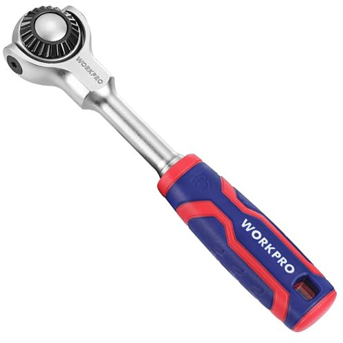 WORKPRO Chiave a Cricchetto da 1/4, Impugnatura a Cricchetto con Testa Snodabile a 270°, Cricchetto Piccolo da 150 mm, Sgancio Rapido, Chiave a Cricchetto Rotante a 90 Denti