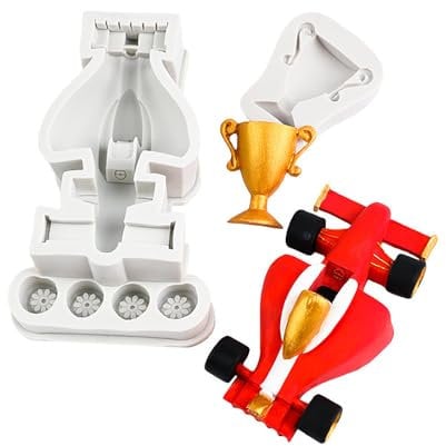 2X Silicone 3D Racing Car Trophy Cake Fondant Mold Sugarcraft Decorating Chocolate Baking Mould Tool Clay Craft Gum Paste Cupcake Topper Decor Resin Molds