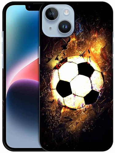 GlamCase for iPhone 14, iPhone 14 Case - Soccer On Fire Design Printed Slim & Sleek Cute Plastic Hard Snap on Protective Designer Back Phone Case/Cover for iPhone 14 White