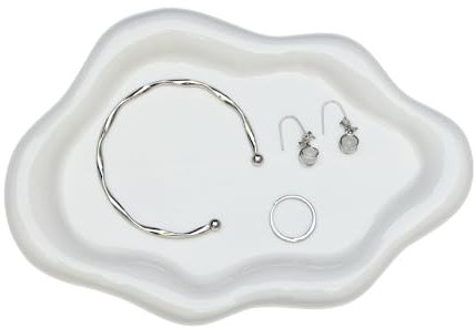 YoHyien Wolkenform Schmuckschale, Dekorative Keramik Schmucktablett, Schmuckteller für Ringe, Halsketten, Armbänder, Parfüm Tablett für Kosmetik, Geschenke für Girl, Frauen, Mütter, Töchter (Weiß)