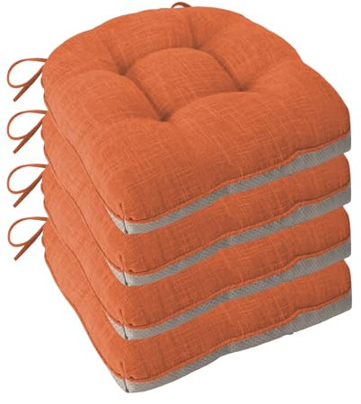 FlyGulls Juego de 4 cojines antideslizantes para sillas de comedor, cojines para silla de cocina de 18 x 18 x 3 pulgadas, cojín de asiento cómodo y suave con lazos, color naranja