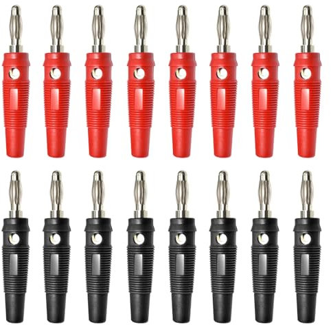 BEELUKY 16 Stück Bananenstecker 4mm Bananenstecker Lautsprecher 20A Banana-Steckverbinder Vernickelt Kunststoff Schraubbar Schwarz Rot für Kabel Boxen Endstufen AV-Receiver HiFi Stereoanlagen