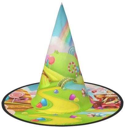 YFSGDLBN Candy Land bedruckter Halloween-Hut, Hexenhut, spitzer Hut, dekorativer Hut