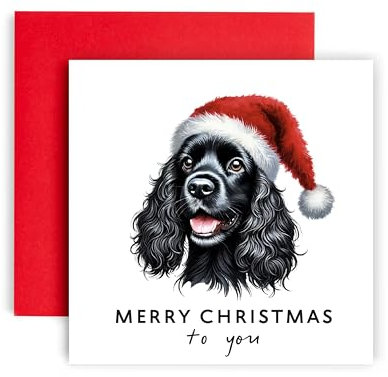 Huxters Weihnachtskarte Hund - Cocker Spaniel Schwarz - Frohe Weihnachten an Hund Mama und Hund Papa - Weihnachtskarte vom Hund an Freunde Familie Erstes Weihnachten (Cocker Spaniel Schwarz)