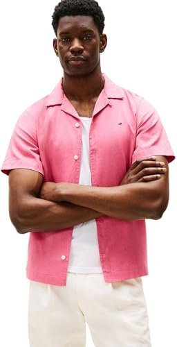 Tommy Hilfiger Chemise Homme Linen Blend Manches Courtes, Rose (Vintage Rosy), S