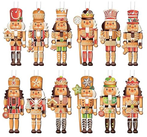 Fulenyi 12 Stück Weihnachts Nussknacker Holzanhänger Soldat Ornamente Baumbehang Christbaumschmuck Weihnachtsschmuck