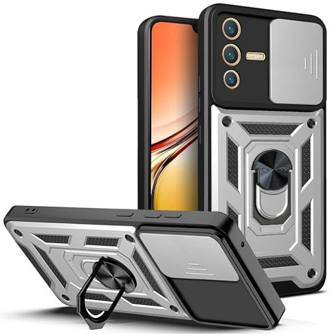 Hülle für Vivo V23 [2 in 1 Dia-Kamera-Objektiv-Abdeckung] Kompatibel mit Vivo V23 Hülle Case Handyhülle Schutzhülle Silvery