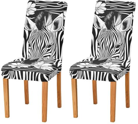 JUMBEAR Zebra Stuhlhussen für Esszimmer, Stretch-Stuhlhussen, abnehmbar, waschbar, Küchenstuhlbezug, dekorativer Sitzschutz, 2 Stück