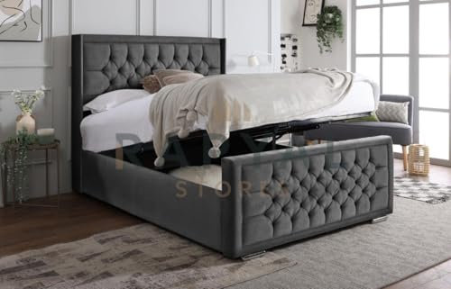 Rapyal Sleep Rio Chesterfield Bedframe – Optional Ottoman Storage in 6 Colours (Grey, Super King, With Ottoman Storage)