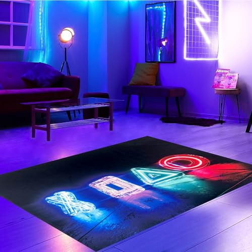 CARPETIA Teppich Gaming-Zimmer rutschfest Neon-Look pflegeleicht strapazierfähig saugrobotergeeignet Jugendzimmer Wohnzimmer stylisch modernes Dekor langlebig in Schwarz & Neonfarben 50 x 90 cm