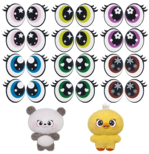 NBEADS 48 Paare 6 Stil Filzaugen zum Basteln, 2.9cm Plüsch Tiere machen Augen Filzaugen mit Wimpern Große Häkelaugen für DIY Häkeln Tier machen Handwerk