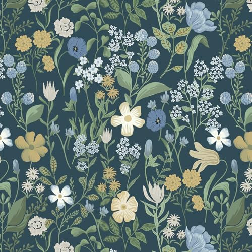 CiCiwind Self Adhesive Wallpaper Peel and Stick Vinyl Wrap 17.32in×394in Thicken Sticky Back Plastic Green Floral Contact Paper Waterproof Stick on Wallpaper for Living Room Bedroom Bathroom