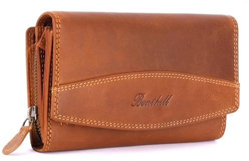 Benthill Geldbörse Groß Echt-Leder - Damen XL Portemonnaie mit RFID Schutz - Frauen Vintage Geldbeutel inkl. Geschenkbox, Farbe:Brown - Tan (H)