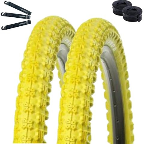 Angebot-Set / 2 x Kenda K-51 Fahrradreifen BMX in Gelb 58-406 (20 x 2.25) + 2 passende Schläuche DV inkl. maxxi4you Reifenheber