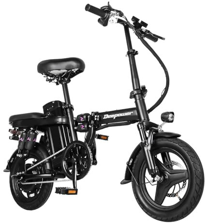 DEEPOWER K306 | Bicicleta Eléctrica Plegable | 14 Bicicleta Eléctrica | Batería Extraíble 48V 29Ah | Motor de 250W | Multi-Shock | Bicicleta de Ciudad para Adultos Adoles(29Ah)