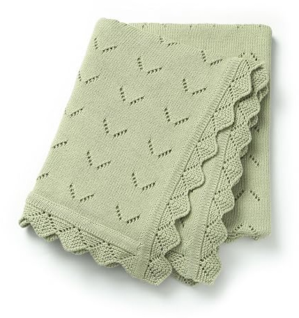 Loyfoky Baby-Strickdecke, 100 % Baumwolle, weich, zellulär, atmungsaktiv, für Jungen, Mädchen, Neugeborene, Pucken, Kinderbett, Grün, 100 x 80 cm