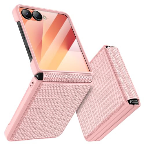 Doeshine for Samsung Galaxy Z Flip 7 Case [Not for Flip 7FE] with Back Screen Protector & Hinge Protection, Slim Fit Stylish Texture Non-Slip Hard Shockproof Protective Cover for Z Flip 7 (Pink)