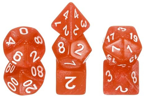 sourcing map Polyedrisches Würfel-Set, 7-teilig, Acryl-Würfel für Rollenspiele, Tischspiele, Tischspiele, Gaming-Zubehör, funkelndes Orange