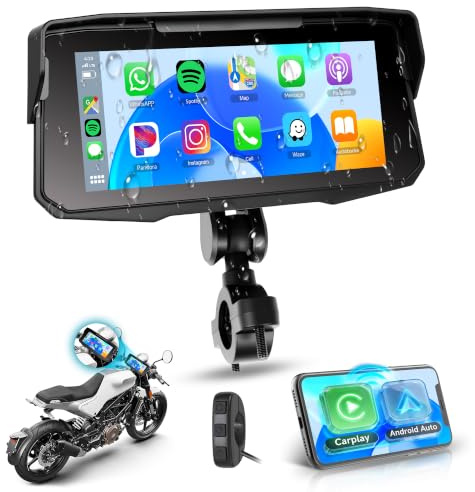 Rimoody Motorcycle Wireless CarPlay Screen 6.86'' Waterproof Touchscreen | Portable Carplay Android Auto for Motorbike Bluetooth Physical Control Button Online Map Siri Tyre Pressure Detection