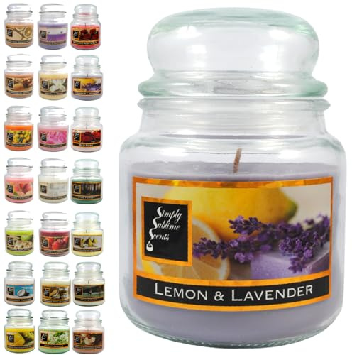 SIMPLY SUBLIME SCENTS - Luxury Scented Candle - Lemon and Lavender | Exceptional Fragrance Oil - Medium Glass Jar, Up to 76 Hours - Clever Wax Formula For a Long, Clean & Even Burn - Cotton Wick