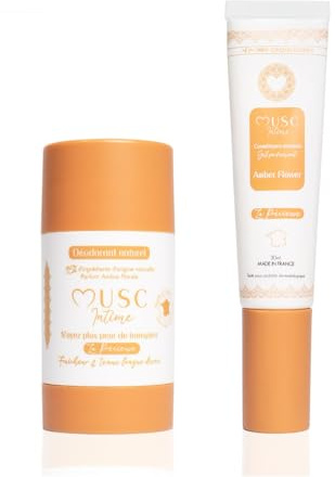 MUSC INTIME – Le Duo Musqué – Déodorant & Parfum Intime – Amber Flower – La Précieuse – Neutralise les Mauvaises Odeurs & Nettoie en Douceur – 50 g & 30 ml