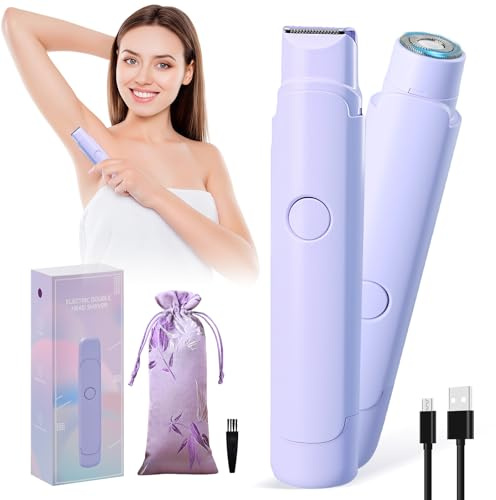 Ziyonix Intimrasierer für Frauen, 2 in 1 Damen Nass Trocken Rasierer Elektrischer Rasierer Wasserdicht Damen Intimbereich mit Tragetasche für Gesicht Körper Bein Bikini