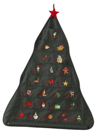 MotiveTech Calendario Dell'avvento a Forma di Albero di Natale, Riutilizzabile, con Tasche per Il