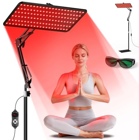 Morfone Rotlichtlampe mit Tri-Wellenlänge 660nm 850nm 940nm | Hitzefreie Infrarotlampe für Ganzkörper & Gesicht, 5 Helligkeitsstufen und Verstellbarem Ständer, Schwarz M