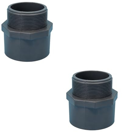 Lot de 2 raccords de tuyau en PVC, 90 mm x filetage extérieur G 3, adaptateur de raccord de transition, pour tuyau, piscine, irrigation de jardin, gris