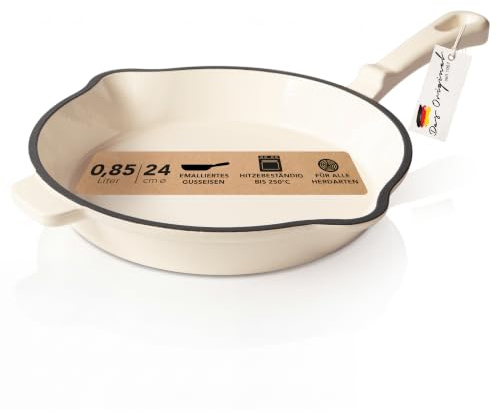 Römertopf Padella in Ghisa Smaltata 24 cm, Induzione, Crema | Ghisa smaltata senza PFAS, Ø 24 cm, per tutti i piani cottura e induzione, forno fino a 250 °C