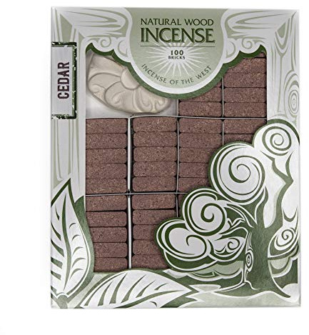 Incienso de Santa Fe - Cedar Natural Wood Incense Bricks with Sunburst Style Burner, 100 Count