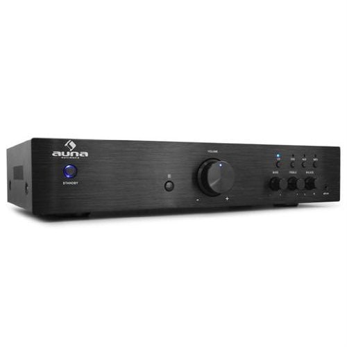 Auna Verstärker, HiFi Stereo Mini Verstärker, HiFi-Verstärker mit Bass & Treble Regler, 1 Kanal Audio-Verstärker, Stereo-Verstärker Lautsprecher mit Fernbedienung, AUX, AV Receiver für MP3 & CD