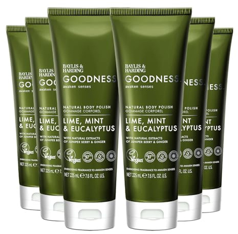 Baylis & Harding Goodness Awaken Natural Body Scrub 225ml 6 pack | Lime, Mint & Eucalyptus, 98% Naturally Derived, Scientifically Proven Ingredients, Dermatologist Approved, Vegan, UK Made
