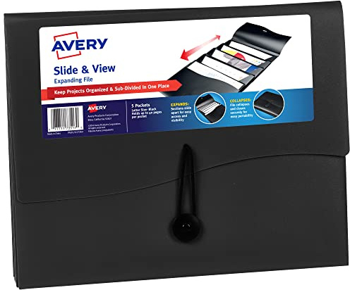 Avery Slide & View Expanding File Folder, 5 Pockets, Letter Size, 1 Black Folder (73517)