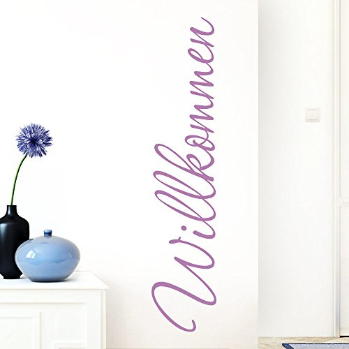 Grandora Wandtattoo Wort Willkommen I Flieder 35 x 160 cm I deutsch Flur Diele Eingang selbstklebend Aufkleber Wandaufkleber Wandsticker W1099