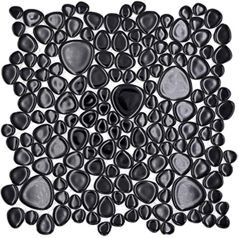 Kieselmosaik Pebbles Keramik schwarz Spots Duschtasse Fliesenspiegel MOS12-0302/1 Mosaikmatte