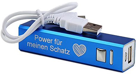 USB Powerbank mit Gravur 2.200 mAh aus Aluminium inkl. Micro-USB Kabel (blau)