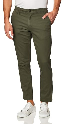 Amazon Essentials Pantalones Chinos Informales, Elásticos de Corte Ajustado para Todo el Día Hombre , Verde Oliva, 30W / 30L