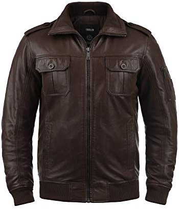 !Solid Famash Herren Lederjacke Bikerjacke Echtleder mit Stehkragen, Größe:L, Farbe:Brown (5066)