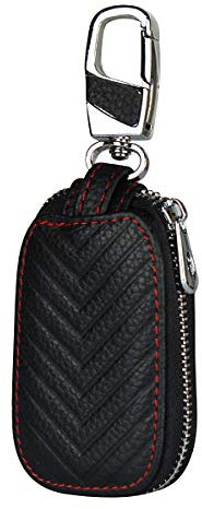 Copmob Portachiavi Portafoglio in vera pelle,Antifurto Portafoglio chiave Zipper,Classico Raccoglitore Chiave per Uomo e Donne - Nero (Tipo A)