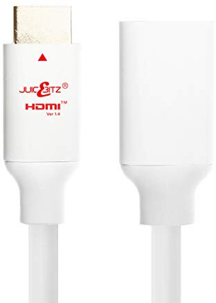 JuicEBitz 4K HDMI Cable 5M, Male to Female Extension Cable with Ethernet, High Speed HDMI 4k/30fps. 1.4 HDMI Lead. HDMI to HDMI Cable, Compatible with PS4 Xbox Sky Projector. 5m HDMI Extension White