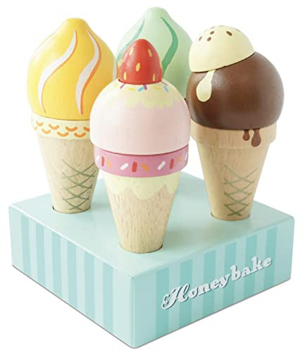 Le Toy Van - Educational Wooden Toy Honeybake Ice Creams Pretend Play Kids Playset | 6 Pieces - Great Gifts For A Boy Or Girl - Best for 2, 3, 4 and 5 Year Olds, Ic Cream