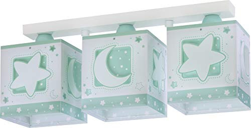 Dalber Kinderlampe Deckenleuchte, Kinderzimmer Deckenlampe 3 Lichter Mond und Sterne MoonLight Grün, 63233NH, E27