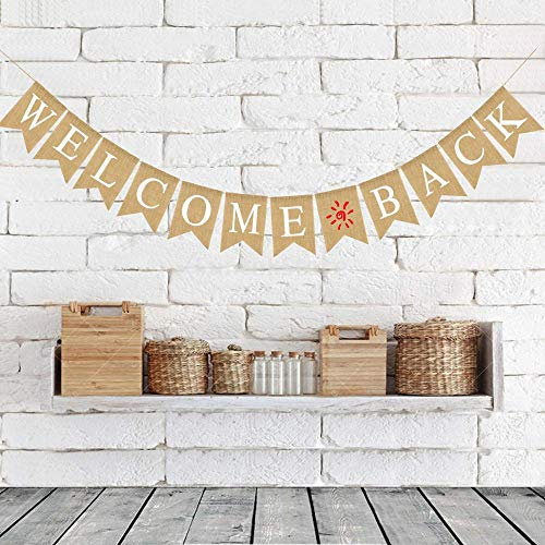Crazy-M Welcome Back Banner - Dekorative Leinen Buchstaben Wimpel Girlande 2.8 M für Party, Festival, Feier, Zurück zu Schule Dekoration, Familie Aktivitäten - Sackleinen Dekoration